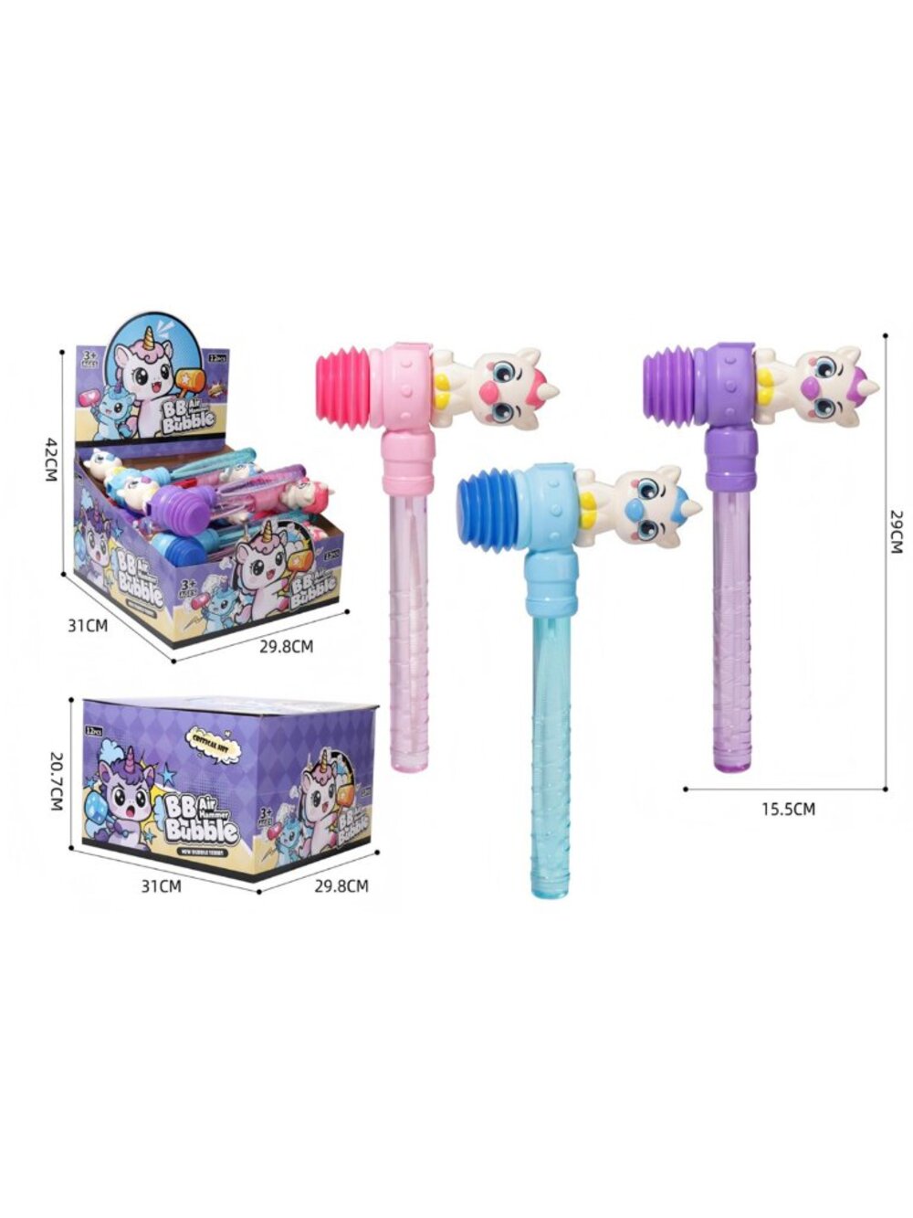 12-Pack Unicorn Air Hammer Bubble Wands Set | Pastel Outdoor Toys Box NIB
